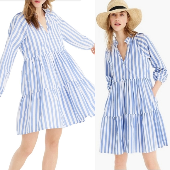 J. Crew Dresses & Skirts - J Crew Tiered Popover Dress in Striped Poplin